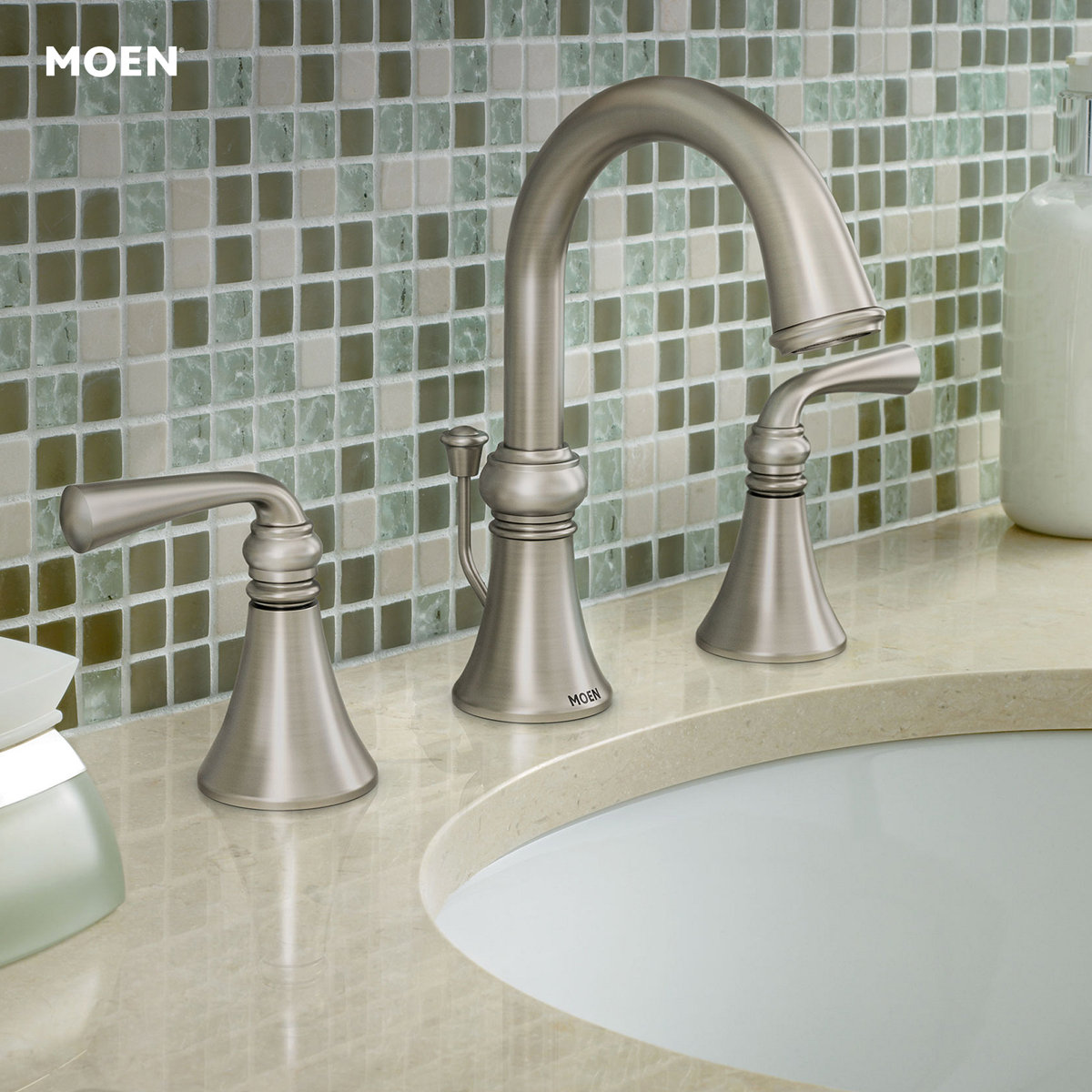 Moen Wetherly High-Arc Widespread Bathroom Faucet with Drain Assembly ...